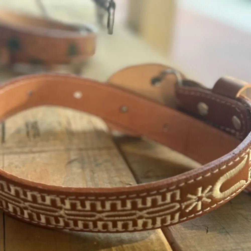 Baby /kids Brown Leather Belt with Embroidered Design spurs